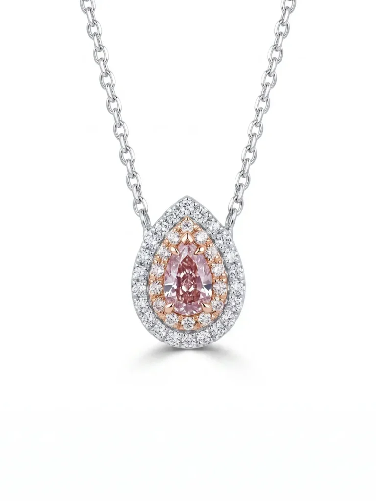 Pink Pear Halo Pendant Necklace