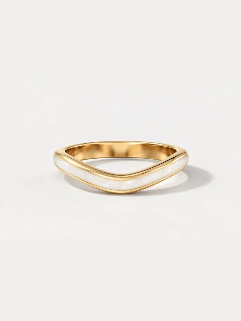 Breast milk keepsake chevron band in gold with a continuous inlaid milk channel