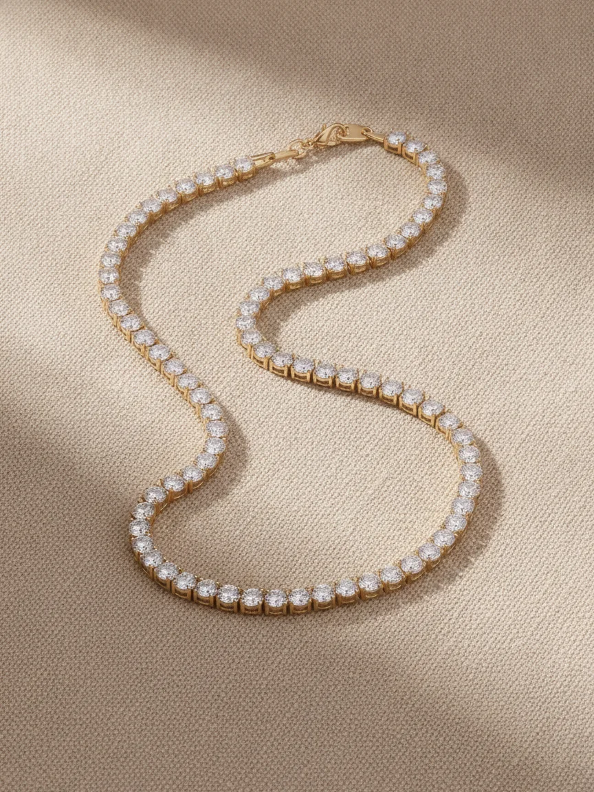 Diamond Tennis Necklace – Warm linen