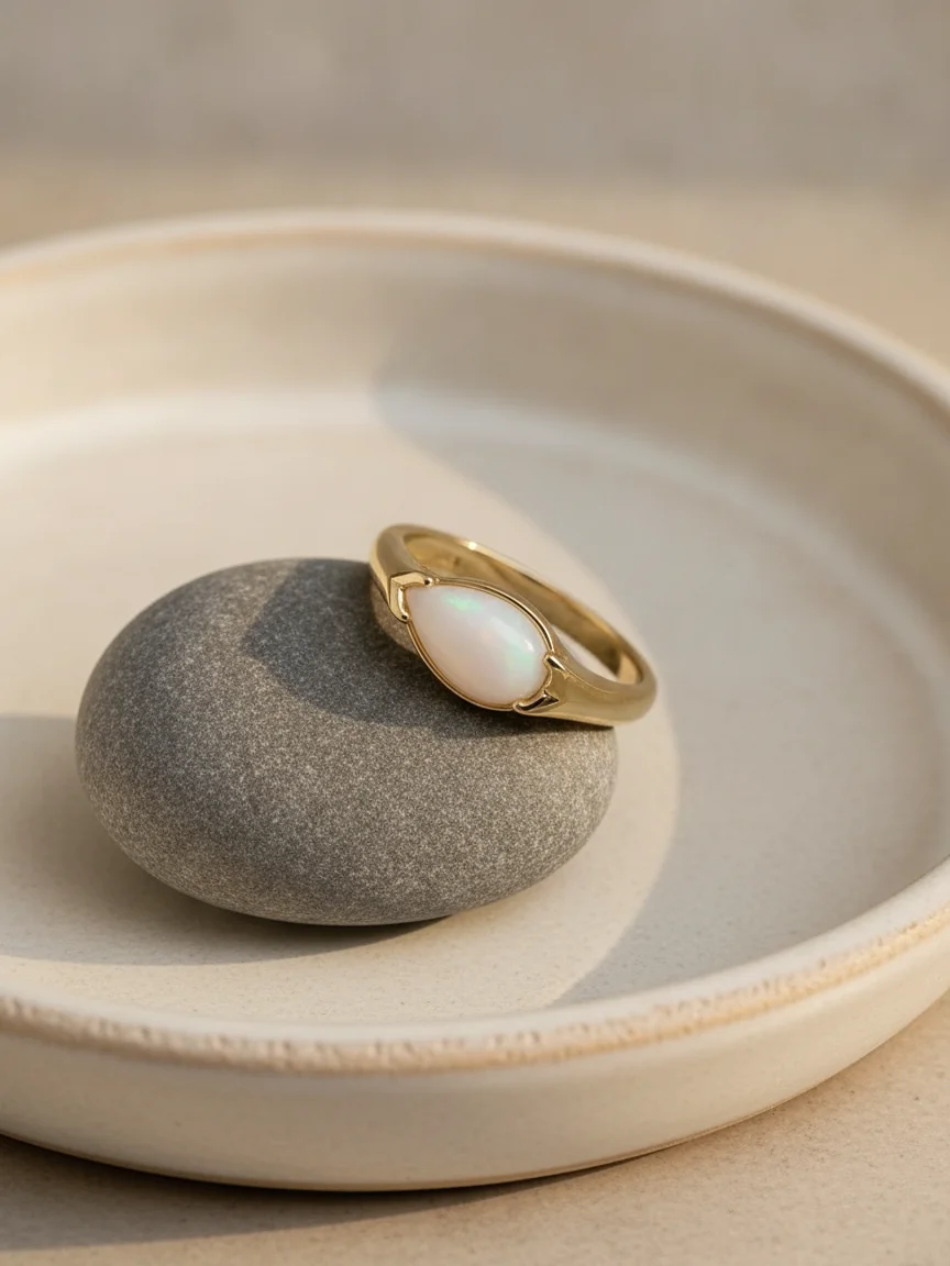 Pear Signet Milk Ring – Natural stone