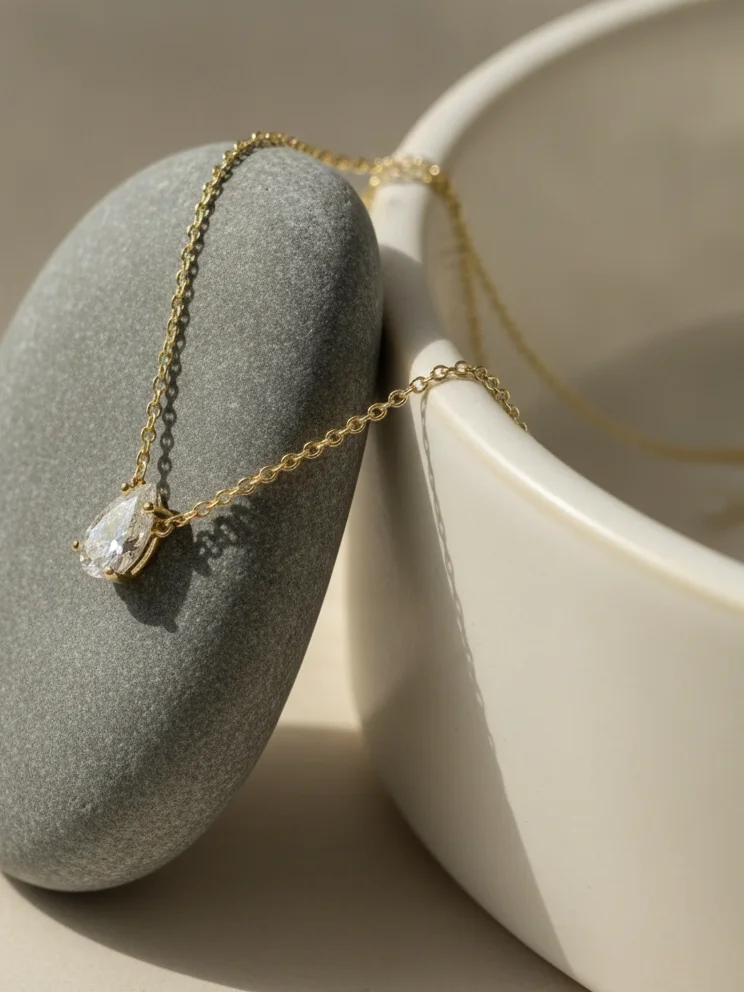 Pear Solitaire Chain Bracelet – Natural stone