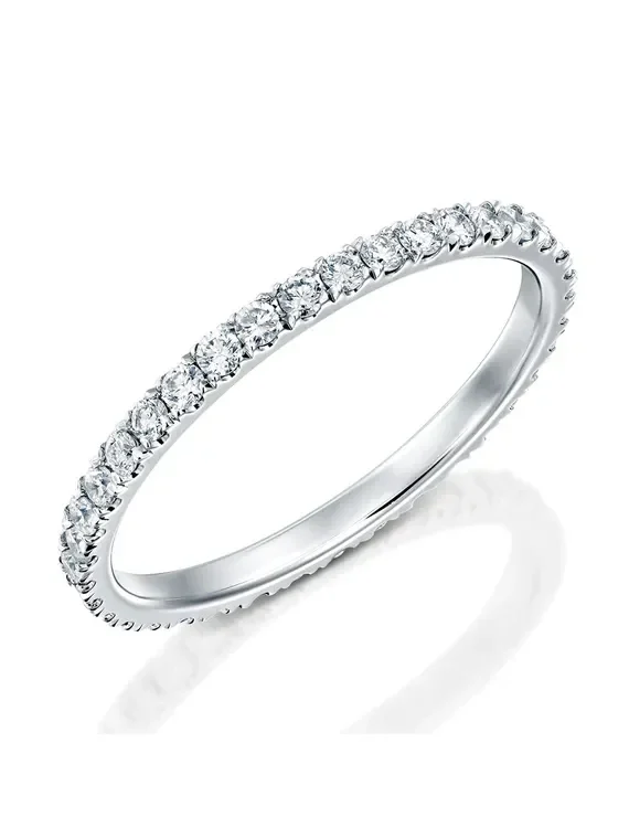 Thin micro-pave diamond eternity band set with small round diamonds all the way around